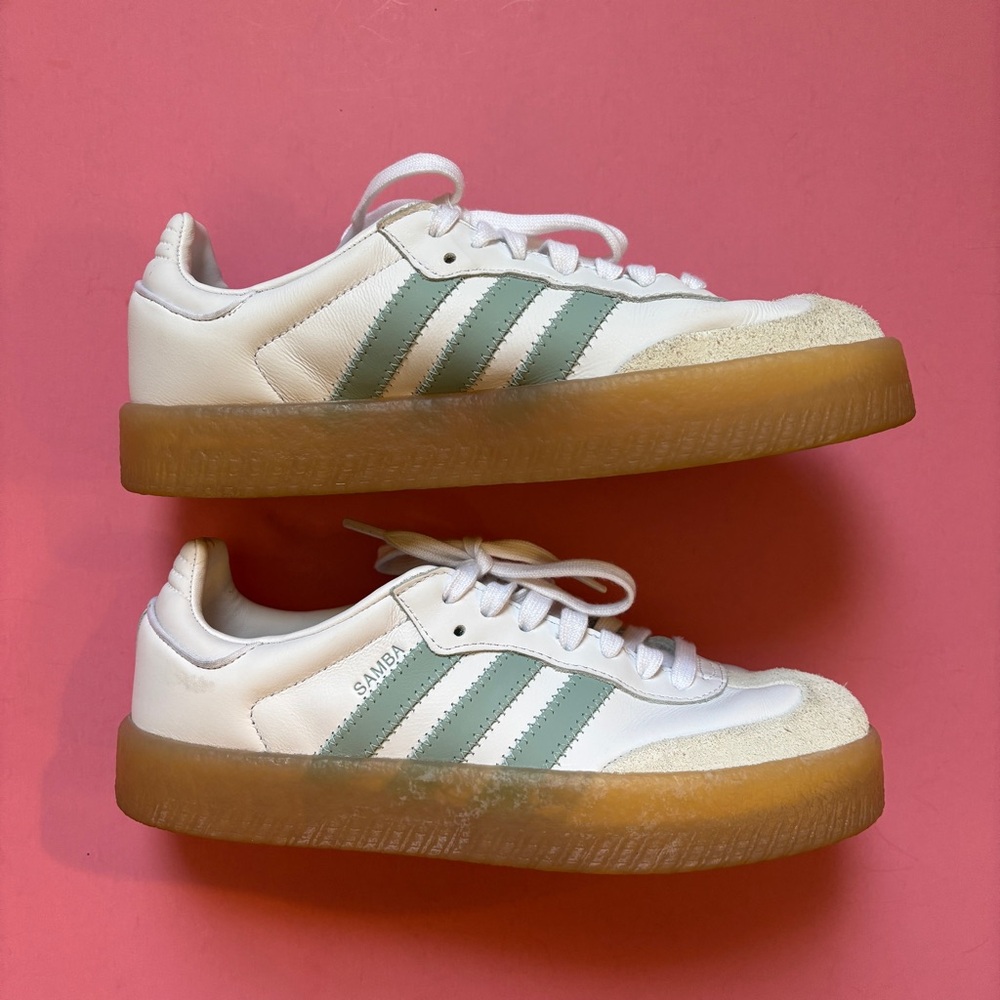 Adidas Samba White and Mint Sneakers